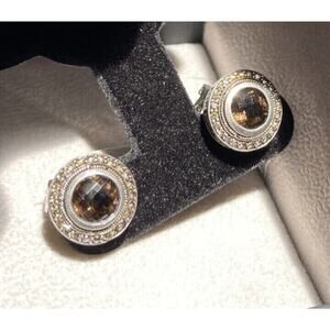 Effy Smoky Quartz earrings in silver With A Halo Surround Of Champagne Diamonds
